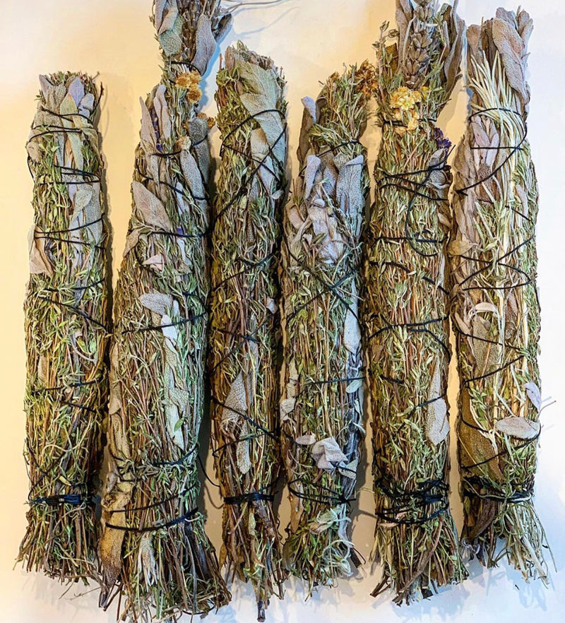 Thyme, Rosemary, Sage, Lavender and Yarrow smudge sticks