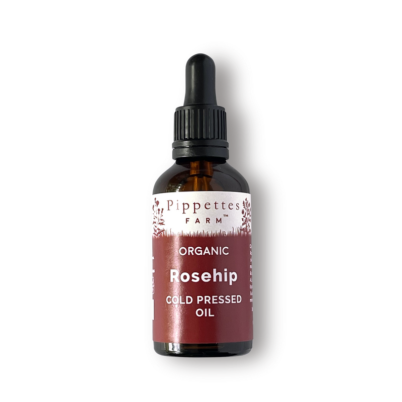 pipette bottle of rosehip cold pressed oil