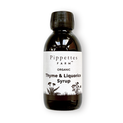 bottle of thyme and liquorice syrup