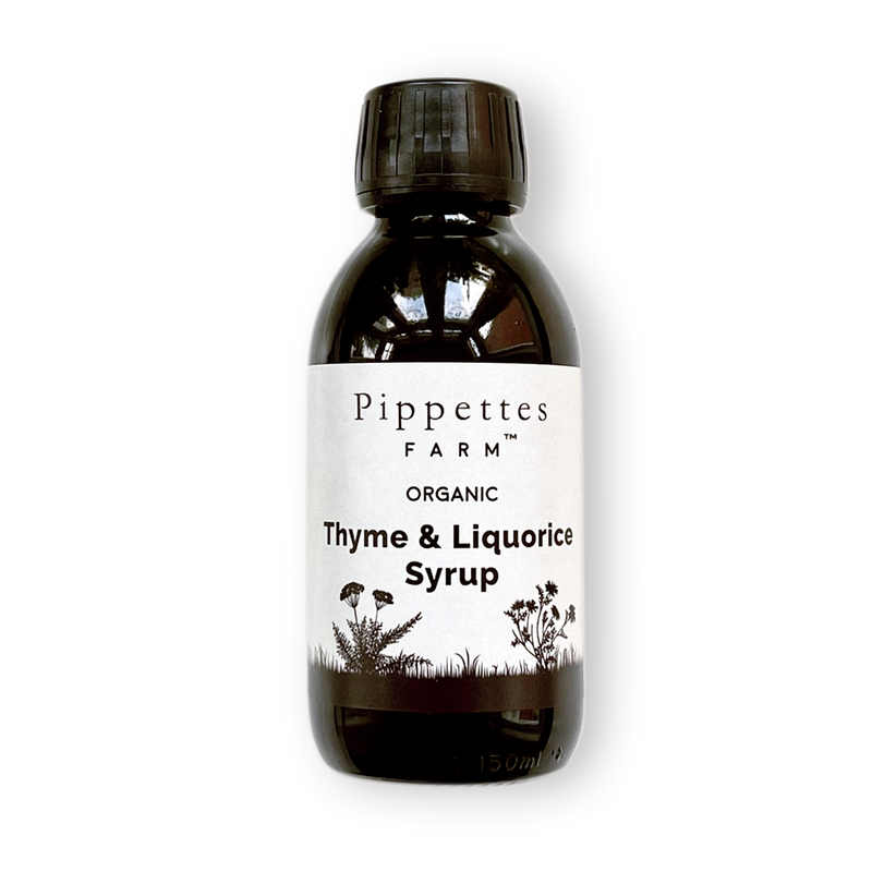 bottle of thyme and liquorice syrup